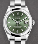 Mid Size Datejust 31mm in Steel with Domed Bezel on Steel Oyster Bracelet with Green Stick Dial
