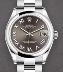 Mid Size Datejust 31mm in Steel with Domed Bezel on Steel Oyster Bracelet with Dark Grey Roman Dial