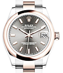 Midsize Datejust 31mm in Steel with Rose Gold Domed Bezel on Oyster Bracelet with Rhodium Stick Dial
