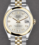 Datejust 31mm in Steel with Yellow Gold Domed Bezel on Jubilee Bracelet with Silver Diamond Dial