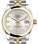 Datejust 31mm in Steel with Yellow Gold Domed Bezel on Jubilee Bracelet with Silver Diamond Dial