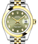 Datejust 31mm in Steel with Yellow Gold Domed Bezel on Jubilee Bracelet with Green Diamond Dial