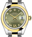 Datejust 31mm in Steel with Yellow Gold Domed Bezel on Oyster Bracelet with Green Roman Dial with Diamond VI