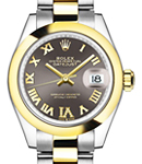 Datejust 31mm in Steel with Yellow Gold Domed Bezel on Oyster Bracelet with Dark Grey Roman Dial - Diamonds on VI