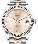 Midsize Datejust 31mm in Steel with Rose Gold Fluted Bezel on Jubilee Bracelet with Pink Roman Dial