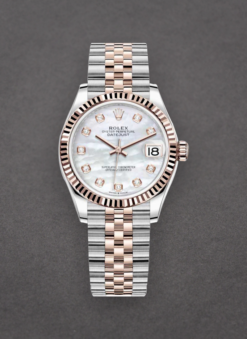 Rolex Unworn Midsize Datejust 31mm in Steel with Rose Gold Fluted Bezel