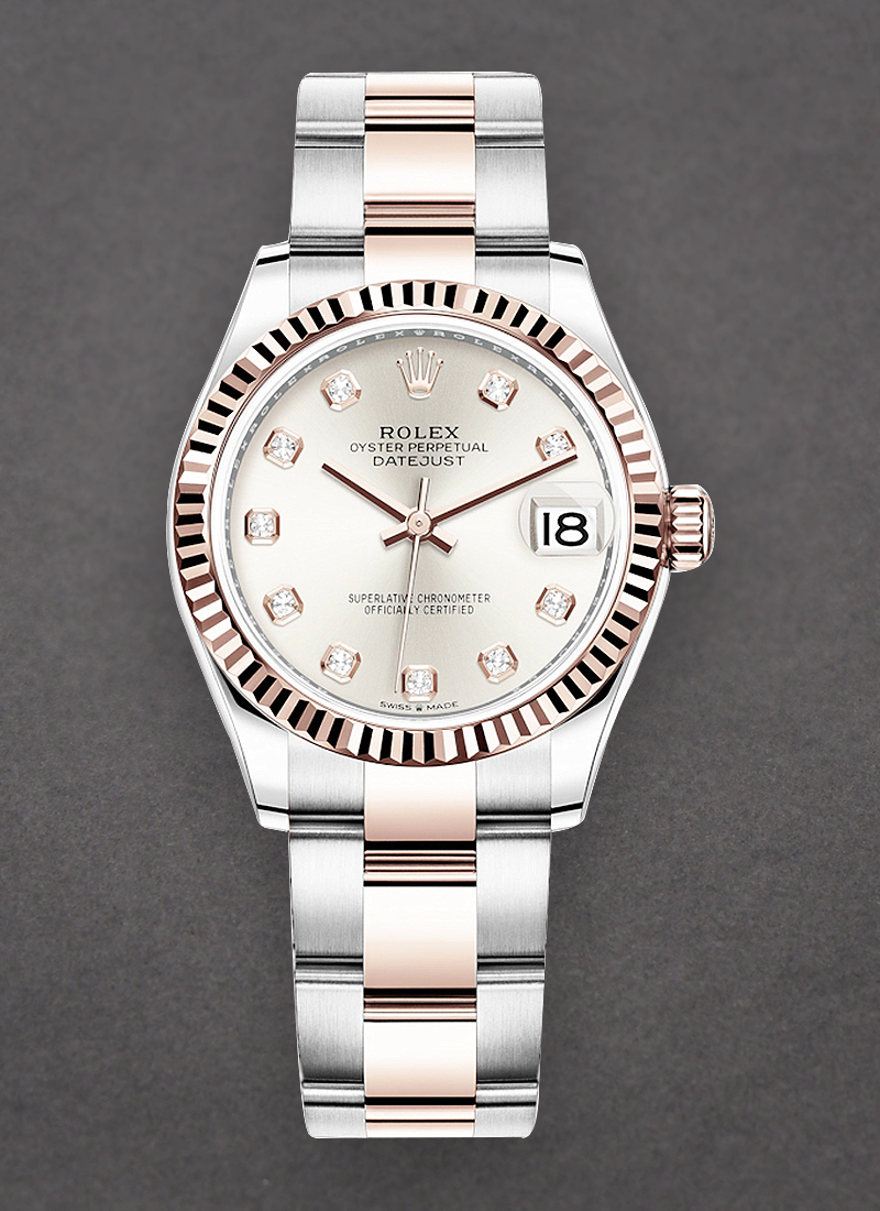 Rolex Unworn Midsize Datejust 31mm in Steel with Rose Gold Fluted Bezel