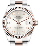 Midsize Datejust 31mm in Steel with Rose Gold Fluted Bezel on Oyster Bracelet with Silver Diamond Dial