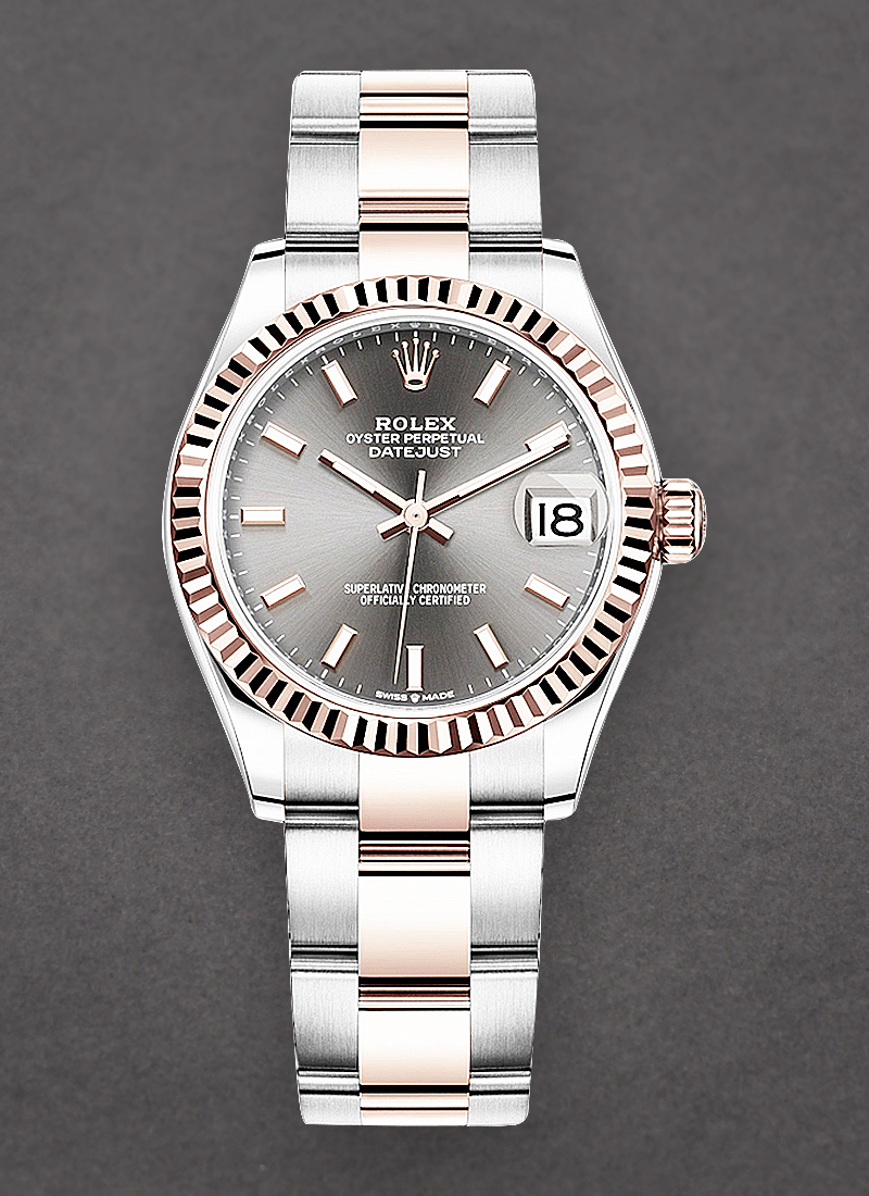 Rolex Unworn Midsize Datejust 31mm in Steel with Rose Gold Fluted Bezel