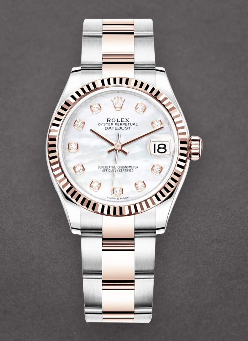 Rolex Unworn Midsize Datejust 31mm in Steel with Rose Gold Fluted Bezel