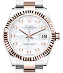 Midsize Datejust 31mm in Steel with Rose Gold Fluted Bezel on Oyster Bracelet with MOP Diamond Dial