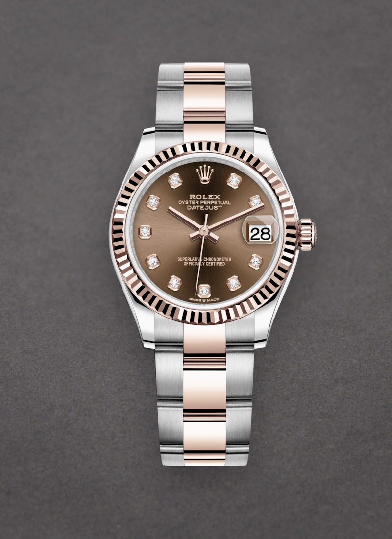 Rolex Unworn Midsize Datejust 31mm in Steel with Rose Gold Fluted Bezel