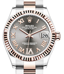 Midsize Datejust 31mm in Steel with Rose Gold Fluted Bezel on Oyster Bracelet with Rhodium Roman Dial - Diamonds on 6