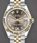 Mid Size Datejust 31mm in Steel with Yellow Gold Fluted Bezel on Jubilee Braclet with Dark Grey Roman Dial - Diamond on 6