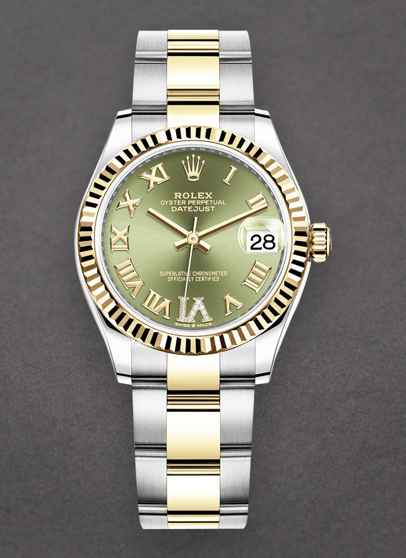 Rolex Unworn Midsize Datejust 31mm in Steel with Yellow Gold Fluted Bezel