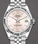 Mid Size 31mm Datejust in Steel with Fluted Bezel on Steel Jubilee Bracelet with Pink Stick Dial