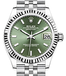 Mid Size 31mm Datejust in Steel with Fluted Bezel on Steel Jubilee Bracelet with Green Stick Dial
