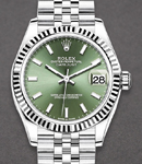 Mid Size 31mm Datejust in Steel with Fluted Bezel on Steel Jubilee Bracelet with Green Stick Dial