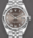 Midsize 31mm Datejust in Steel with Fluted Bezel on Jubilee Bracelet with Dark Grey Roman Dial