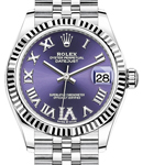 Mid Size 31mm Datejust in Steel with Fluted Bezel on Steel Jubilee Bracelet with Purple Roman Dial - Diamonds on VI