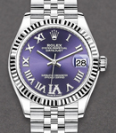 Mid Size 31mm Datejust in Steel with Fluted Bezel on Steel Jubilee Bracelet with Purple Roman Dial - Diamonds on VI