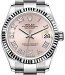 Mid Size 31mm Datejust in Steel with Fluted Bezel on Steel Oyster Bracelet with Pink Roman Dial - Diamonds on VI