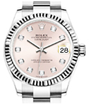 Mid Size 31mm Datejust in Steel with Fluted Bezel on Steel Oyster Bracelet with Pink Diamond Dial