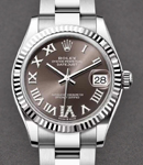 Mid Size 31mm Datejust in Steel with Fluted Bezel on Steel Oyster Bracelet with Dark Grey Roman Dial