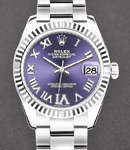 Mid Size 31mm Datejust in Steel with Fluted Bezel on Steel Oyster Bracelet with Purple Roman Dial - Diamonds on 6