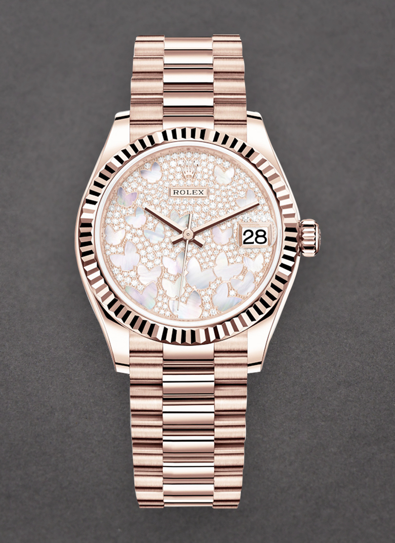 Rolex Unworn Datejust 31mm Mid Size in Rose Gold with Fluted Bezel