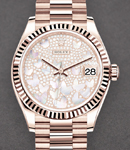 Datejust 31mm Mid Size in Rose Gold with Fluted Bezel on President Bracelet with Pave Diamond Dial - MOP Butterflies