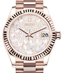 Datejust 31mm Mid Size in Rose Gold with Fluted Bezel on President Bracelet with Pave Diamond Dial - MOP Butterflies