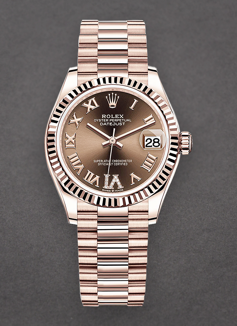 Rolex Unworn Datejust 31mm Mid Size in Rose Gold with Fluted Bezel