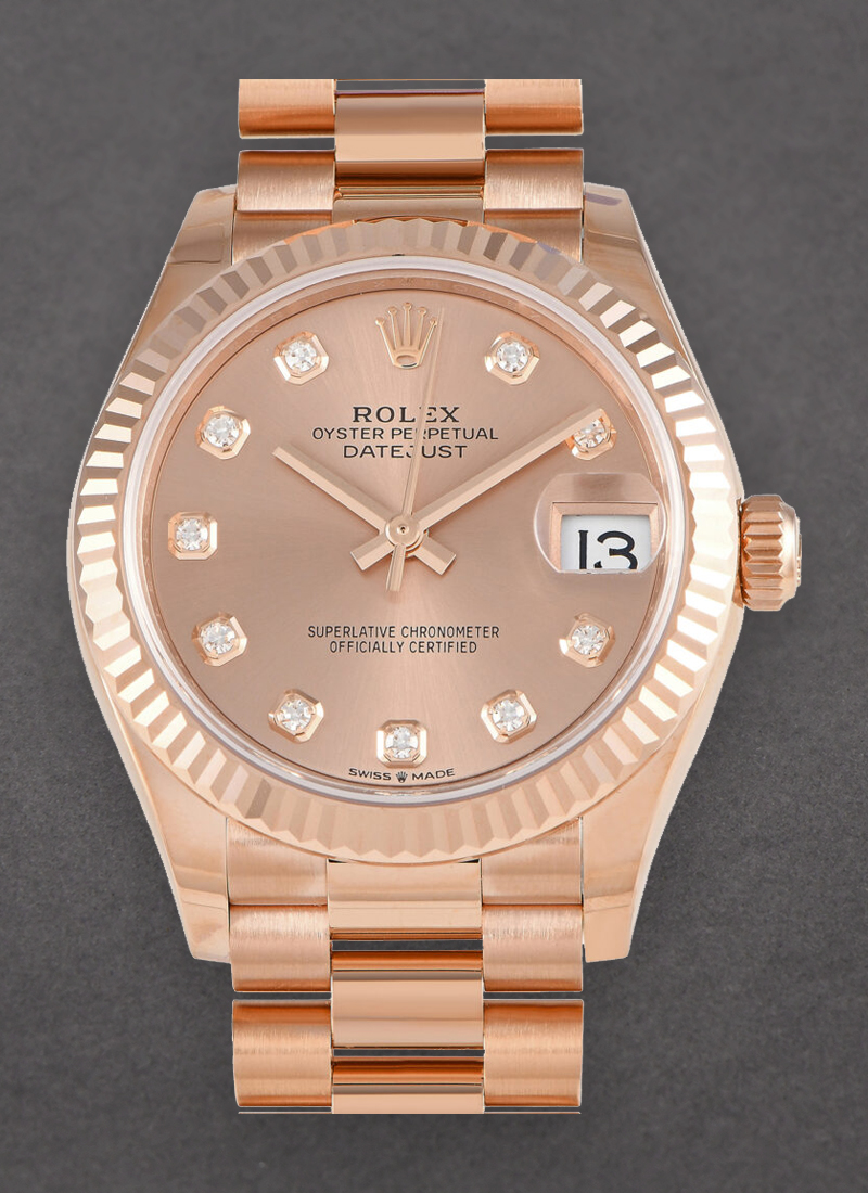 Rolex Unworn Datejust 31mm Mid Size in Rose Gold with Fluted Bezel