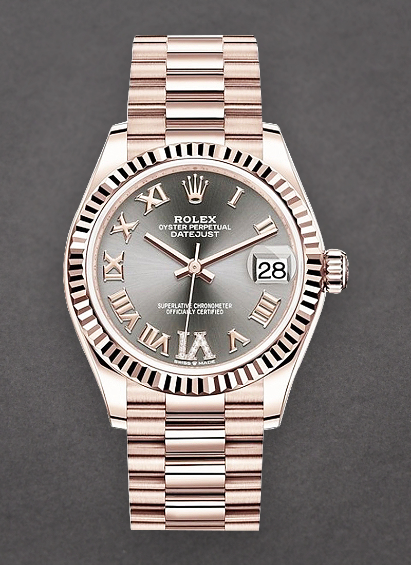 Rolex Unworn Datejust 31mm Mid Size in Rose Gold with Fluted Bezel