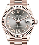 Datejust 31mm Mid Size in Rose Gold with Fluted Bezel on President Bracelet with Rhodium Roman Dial - Diamonds on VI
