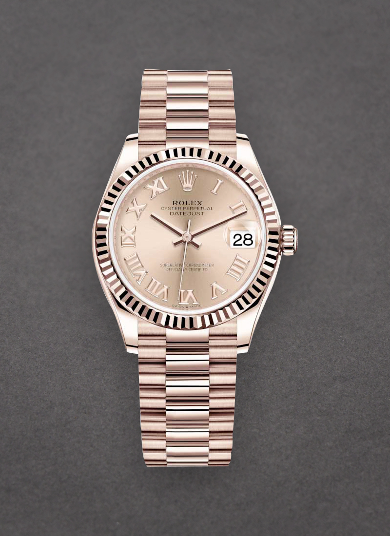 Rolex Unworn Datejust 31mm Mid Size in Rose Gold with Fluted Bezel