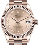 Datejust 31mm Mid Size in Rose Gold with Fluted Bezel on President Bracelet with Pink Roman Dial