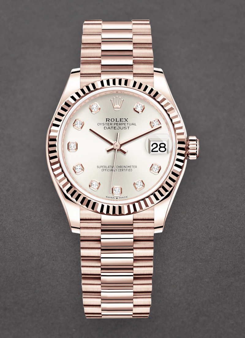 Rolex Unworn Datejust 31mm Mid Size in Rose Gold with Fluted Bezel