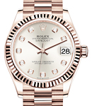 Datejust 31mm Mid Size in Rose Gold with Fluted Bezel on President Bracelet with Silver Diamond Dial