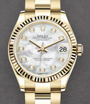 President 31mm Mid Size in Yellow Gold with Fluted Bezel on Oyster Bracelet with MOP Diamond Dial
