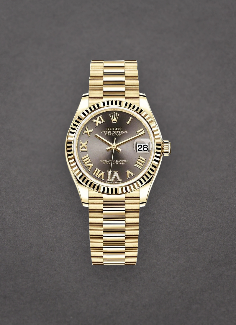 Rolex Unworn President 31mm Mid Size in Yellow Gold with Fluted Bezel