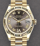 President 31mm Mid Size in Yellow Gold with Fluted Bezel on President Bracelet with Dark Grey Roman Dial - Diamond on 6