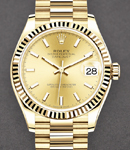 President 31mm Mid Size in Yellow Gold with Fluted Bezel on President Bracelet with Champagne Stick Dial