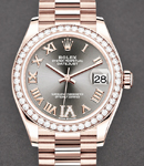 Datejust 31mm in Rose Gold with Dimoand Bezel on President Bracelet with Rhodium Roman Dial - Diamonds on 6