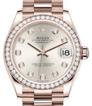 Datejust 31mm in Rose Gold with Dimoand Bezel on President Bracelet with Silver Diamond Dial