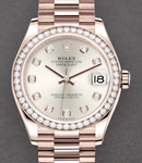 Datejust 31mm in Rose Gold with Dimoand Bezel on President Bracelet with Silver Diamond Dial
