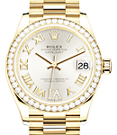 President 31mm in Yellow Gold with Diamond Bezel on President Bracelet with Silver Roman Dial - Diamonds on 6