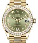 President 31mm in Yellow Gold with Diamond Bezel on President Bracelet with Green Roman Dial - Diamonds on 6
