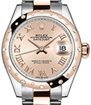 Datejust 31mm in Steel with Rose Gold 24 Diamond Bezel on Oyster Bracelet with Pink Roman Dial